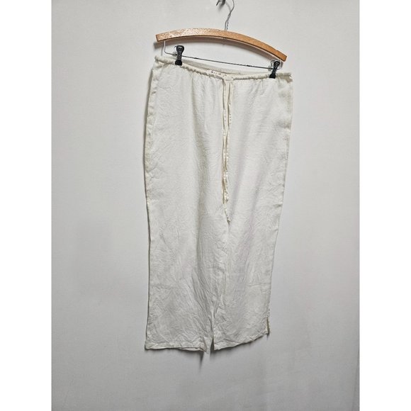 Max Studio Linen Blend White Drawstring Wide Leg Pants Size M - Picture 3 of 7